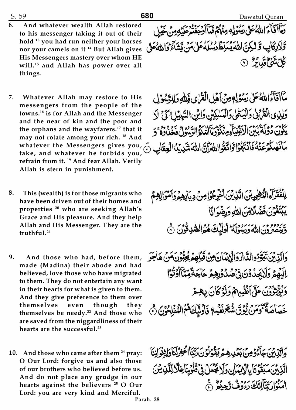 Surah Al-hashr 59:6-10 - Dawat Ul Quran - Quran Translation And Commentary